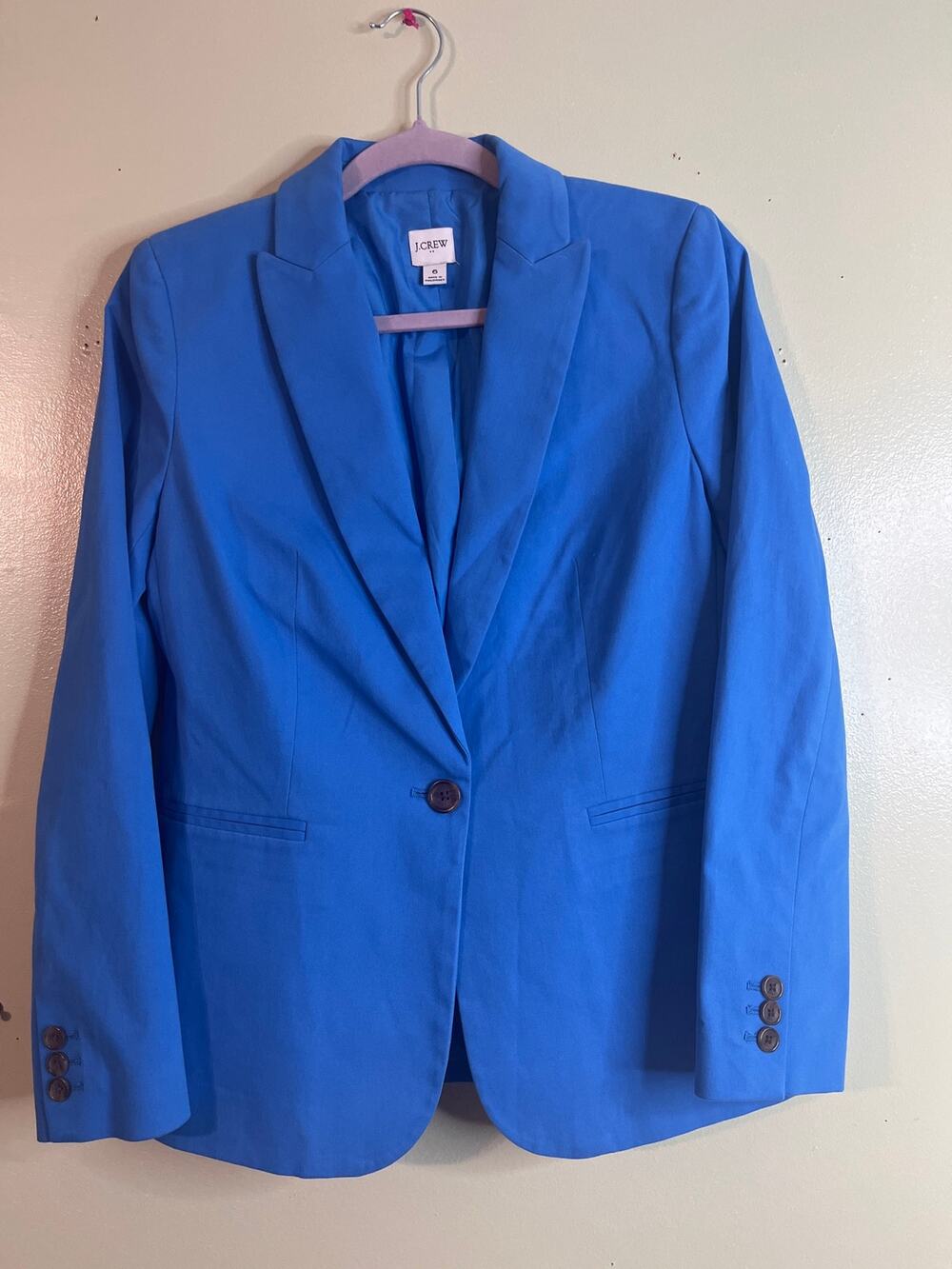 J.Crew Girlfriend Chino Blazer Blue One Button Tailored Stretch Cotton Size 6